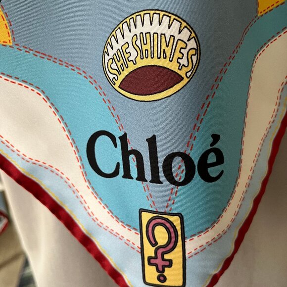 Chloé Silk Scarf - Blues - Authentic - Picture 6 of 17